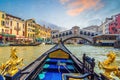 Panoramic view of famous Canal Grande with famous Rialto Bridge at sunset, Venice Royalty Free Stock Photo