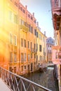 Panoramic view of famous Canal Grande at sunset in Venice, Italy with retro vintage Instagram style filter effect