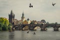 Panoramic view of famous Charles Bridge Karluv most and old town in Prague, Czech Republic. Royalty Free Stock Photo