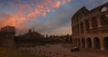 Panoramic view with the famous of the Coliseum or Flavian Amphitheatre (Amphitheatrum Flavium or Colosseo) Royalty Free Stock Photo