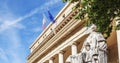 Panoramic view of the famous court of appeal with statue in Aix