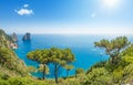 Panoramic view of famous Faraglioni rocks from Capri island, Italy