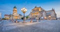 Gendarmenmarkt square panorama at dusk, Berlin, Germany