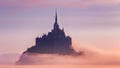 Panoramic view of famous Le Mont Saint-Michel tidal island in beautiful sunrise foggy light, Normandy, northern France Royalty Free Stock Photo