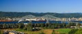 Panoramic view of famous Lewis and Clark Bridge at Long view city in Washington state Royalty Free Stock Photo