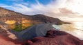 View of the famous Los Volcanes Natural Park crater lake in Lanzarote