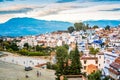 Panoramic view on famous moroccan blue city Chefchaouen, Morocco