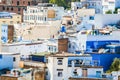 Panoramic view on famous moroccan blue city Chefchaouen, Morocco