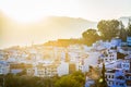 Panoramic view on famous moroccan blue city Chefchaouen, Morocco