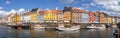 Panoramic view of famous Nyhavn district in Copenhagen, Denmark Royalty Free Stock Photo