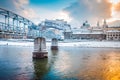 Old town of Salzburg with Salzach river at sunset in winter, Austria Royalty Free Stock Photo