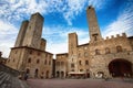 Panoramic view of famous Piazza del Duomo in San Gimignano , Siena province, Tuscany, Italy. Royalty Free Stock Photo