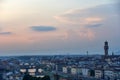 Panoramic view of famous Ponte Vecchio bridge with river Arno at sunset in Florence, Italy Royalty Free Stock Photo