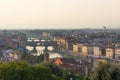 Panoramic view of famous Ponte Vecchio bridge with river Arno at sunset in Florence, Italy Royalty Free Stock Photo