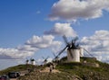 Panoramic view of famous windmills in Consuegra, Castile La Mancha, Spain.