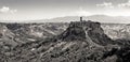 Panoramic view of the famouse medieval citadel of Civita town with the elevated walkway Italy - Lazio - Viterbo - Bagnoregio