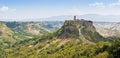 Panoramic view of the famouse medieval citadel of Civita town with the elevated walkway Italy - Lazio - Viterbo - Bagnoregio