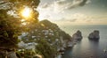 Panoramic view on Faraglioni rocks from Capri island, Italy Royalty Free Stock Photo