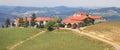 Panoramic view on farmhouse on the hill in Italy. Royalty Free Stock Photo