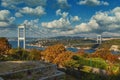 Panoramic view with Fatih Sultan Mehmet bridge over Bosphorus in autumn at Istanbul Royalty Free Stock Photo