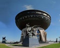 Panoramic view of the female statue of the winged dragon Zilant and the Family Center Kazan.