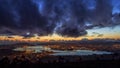 Panoramic View of Ferrol Estuary with Bridge and Shipyards Stormy Sky at Dusk La CoruÃÂ±a Galicia Royalty Free Stock Photo