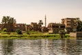 Panoramic view of fertile banks of Nile and everyday life during river cruise River near Luxor Egypt direction assuan