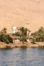 Panoramic view of fertile banks of Nile and everyday life during river cruise River near Luxor Egypt direction assuan