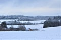 A panoramic view on the fields covered by snow - Walonie, Belgium Royalty Free Stock Photo