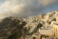 Panoramic view of Fira town at sunset, Santorini island Royalty Free Stock Photo