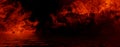 Panoramic view fire on isolated background. Perfect explosion effect for decoration and covering on black background. Concept burn