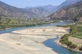 Panoramic view of the first bend of the Yangtze River near ShiGu village not far from Lijiang, Yunnan - China