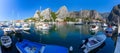 Omis. Panorama of the old fishing harbor on a sunny day.