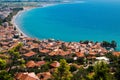 Panoramic view of fishing port in Nafpaktos city Royalty Free Stock Photo