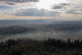 Panoramic view of Florence from Fiesole. Sunbeams are coming through clouds, Tuscany, Italy Royalty Free Stock Photo