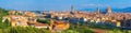 Panoramic view of Florence, Italy. The Basilica of Santa Maria del Fiore, Florence`s cathedral and famous Ponte Vecchio Royalty Free Stock Photo
