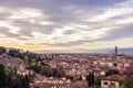 Panoramic view of Florence skyline at Sunset with famous Palazzo Vecchio and Ponte Vecchio. Tuscany Royalty Free Stock Photo