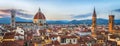 Panoramic view of Florence sunset city skyline with Cathedral and bell tower Duomo and Palazzo del Bargello. Florence, Italy Royalty Free Stock Photo