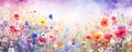 Panoramic view of flowers. Beautiful summer natural background. Generative AI Royalty Free Stock Photo