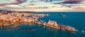 Panoramic view from flying drone. Amazing morning cityscape of Vieste - coastal town in Gargano National Park with Castello Svevo, Royalty Free Stock Photo