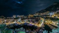 Panoramic view of Fontvieille night timelapse - new district of Monaco. Royalty Free Stock Photo