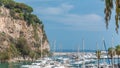 Panoramic view of Fontvieille timelapse - new district of Monaco. Royalty Free Stock Photo