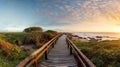 Panoramic view of a footbridge leading to Smathers Beach, bathed in the morning light. Ai Generated