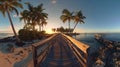 Panoramic view of a footbridge leading to Smathers Beach, bathed in the morning light. Ai Generated