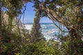 Panoramic view from a forest onto the coast of the Indian Ocean in South Africa\'s Tsitsikama National Park