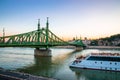Panoramic view of the Freedom Bridge over the Danube river in Budapest, Hungary Royalty Free Stock Photo