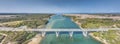 Panoramic view of the freeway bridge over the Rio Mira near the town of Bairro Monte Vistoso Royalty Free Stock Photo