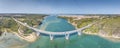 Panoramic view of the freeway bridge over the Rio Mira near the town of Bairro Monte Vistoso Royalty Free Stock Photo