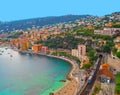 Panoramic view of French Riviera near town of Villefranche, Menton, Monaco Monte Carlo, Cote d`Azur, French Riviera, France Royalty Free Stock Photo