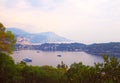 Panoramic view of French Riviera near town of Villefranche, Menton, Monaco Monte Carlo, Cote d`Azur, French Riviera, France Royalty Free Stock Photo